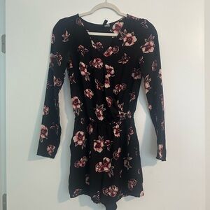 Divided Black Dress with Pink Floral Design